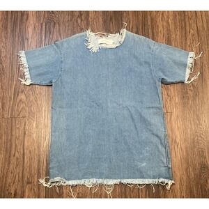 Marques Almeida Washed Blue Distressed Denim Shirt Dress Size XS